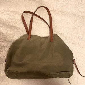Street Level Tote | dark olive | with leather brown straps.
